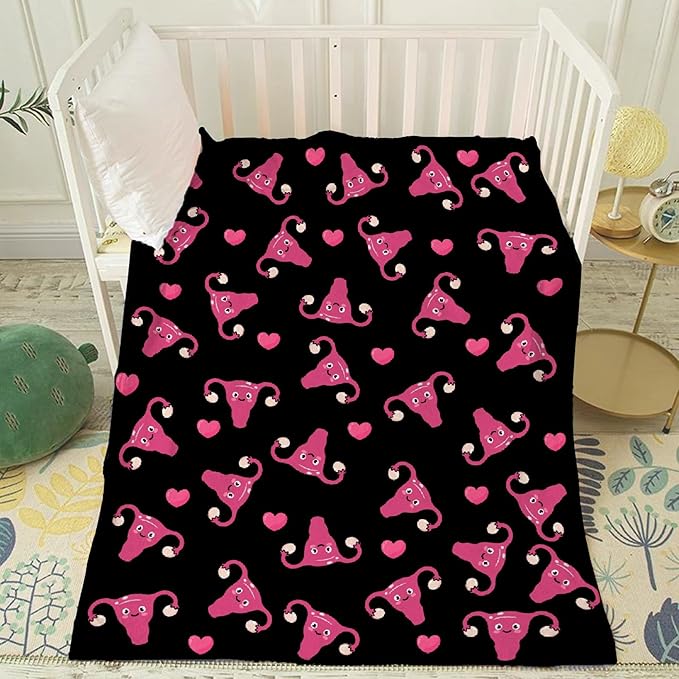 Thuswarm Cute Uterus Heart Flannel Throw Blanket Warm Cozy Soft Funny Print Blankets for Bed Couch Sofa Room Decoration Gifts 120"×90" Extra Large for Family