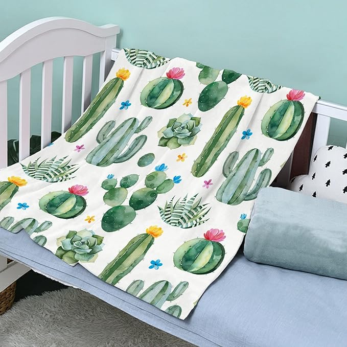 Thuswarm Cactus Flower Succulent Flannel Blanket for Autumn Winter Gifts Warm Cozy Soft Funny Print Throw for Bed Couch Sofa 50”×40” Small for Kid