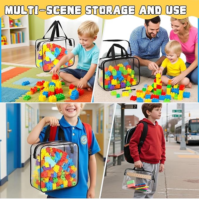 6PCS Toy Storage Bags, Clear Waterproof Toy Organizer Bags with Labels, Suitable for Storing Building Blocks, Puzzles, Stationery, and Books (6PCS XL: 13.8 * 9.25 * 6.9Inch)