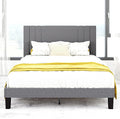 Tyndall Queen Size Bed Frame, Linen Fabric Upholstered Platform with Headboard