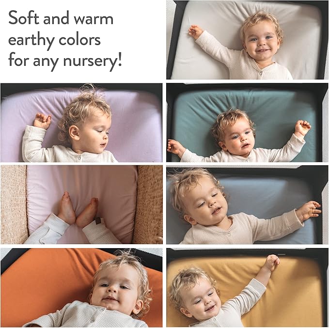 Bassinet Fitted Sheets for Chicco LullaGo Anywhere, Baby Bjorn Cradle and 14 x 29 Mattress Pad – Snuggly Soft 100% Jersey Cotton – Light + Dark Sage Green – 2 Pack