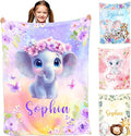 Ship Next Day, Custom Name Blanket for Baby Girls Boys, Cute Elephant Blankets- Printed in USA, Personalized Baby Blankets for Kids Teens, Christmas Birthday Blanket Gifts for Daughter Son