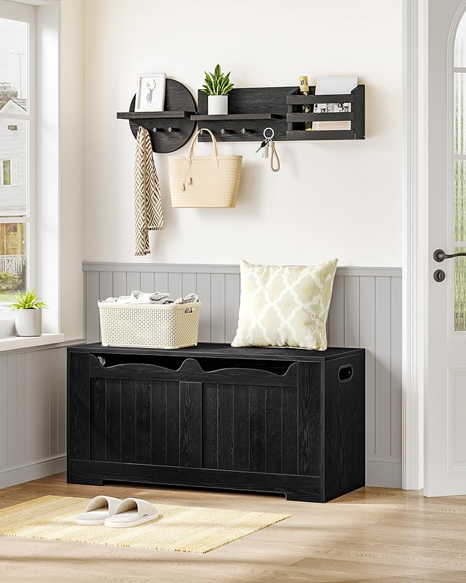 39.4" Storage Chest, Storage Bench Trunk with 2 Hinges,Wooden Box, Lift-Top Chest Organizer, Shoe Bench for Entryway, Bedroom, Living Room, Black SB01004X