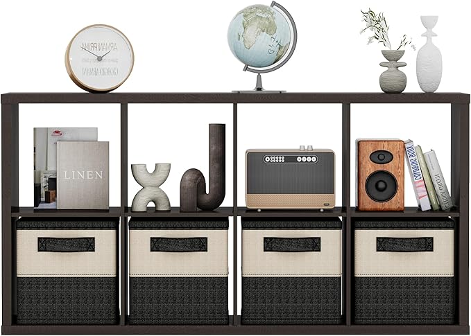 14.6" x 30" x 57.9" Eight Cubes Storage Shelf, Wooden Cube Storage Organizer with 8 Cubbies, 8 Cubbies Shelf for Bedroom, Office, Living Room, Playroom, Dark Brown