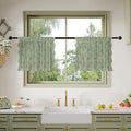Anmao Vintage Lace Kitchen Curtains 18 Inches Long 2 Panels, Romantic Semi Sheer Floral Over Sink Lacy Cafe Curtain, Elegant Window Short Small Drapes, 55W x 18L, Sage Green