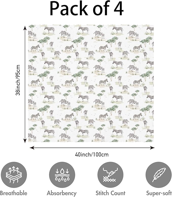 Muslin Swaddle Blankets for Newborn, 3 Pack Breathable Soft Receiving Blanket, Large 38 x 40 inches Swaddle Wrap Burping Clothes, Essentials Infant Shower Items, Toddler Gift (Lovely Zebra, 3 Pack)