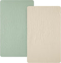 david's kids Muslin Mini Crib Sheets, 2 Pack Cotton Pack N Play Sheets for Boys Girls Neutral, Soft Breathable Baby Sheets Fit Pack N Play, Playard and Mini Crib Mattresses, Oat Milk & Sage Green