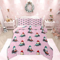 Feelyou Christmas Kids Comforter Set King Size Pink Penguin Bedding Set Cartoon Penguin Skiing Duvet Quilt for Kids Boys Girls Bedroom Snowflake Decor Microfiber Ultra Soft Breathable