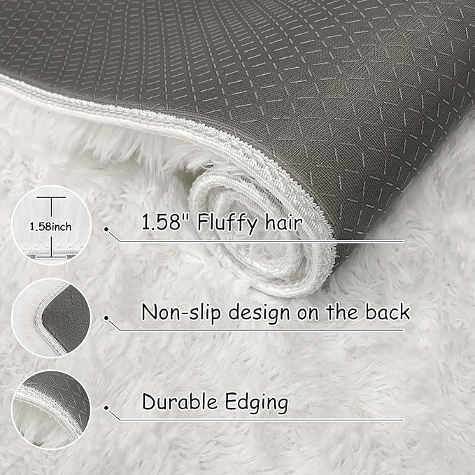Soft White Fluffy Rugs for Living Room 5x8 Area Rug Shaggy White Carpet for Bedroom Cute Plush Fuzzy Rug for Kids Room Girls Bedroom Nursery Playroom Dorm Home Decor