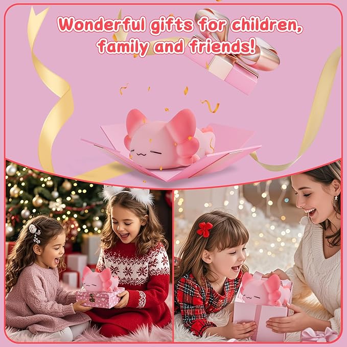 ZKLiLi Night Light for Kids Cute Axolotl Lamp,16 Colors+Tap+Remote+Silicone Night Light Gifts for Kids,USB Rechargeable Axolotl Night Lights for Room Decoration