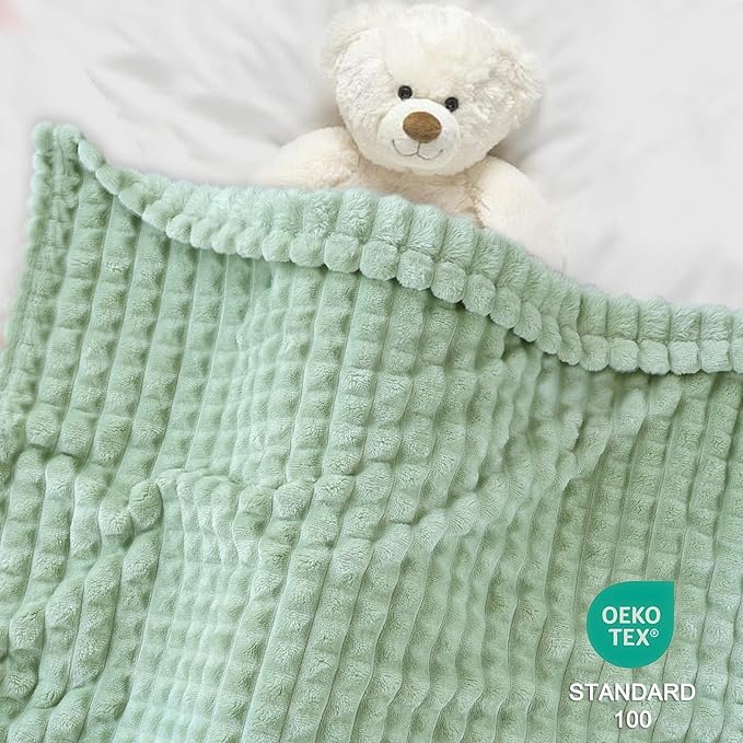 HOMRITAR Baby Blanket for Girls Boys Soft Fluffy Fleece Toddler Blanket Stereoscopic Grid, Warmer Comfort Reversible Lightweight Bed Blankets for Infant (Light Green, 30 x 40 Inch)