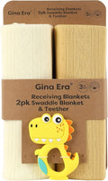 Gina Era Knit Baby Receiving Blankets, Soft Lightweight Cozy Swadde Blanket for Newborns, Unisex Baby Blanket, 2 Pack 30 X 40 Inch for Boy (Yellow)