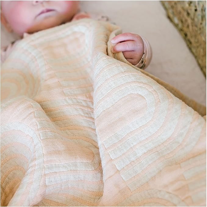 Crane Baby Blanket, Soft Cotton Jacquard Nursery and Stroller Blanket for Boys and Girls, Rainbow, 30” x 40”
