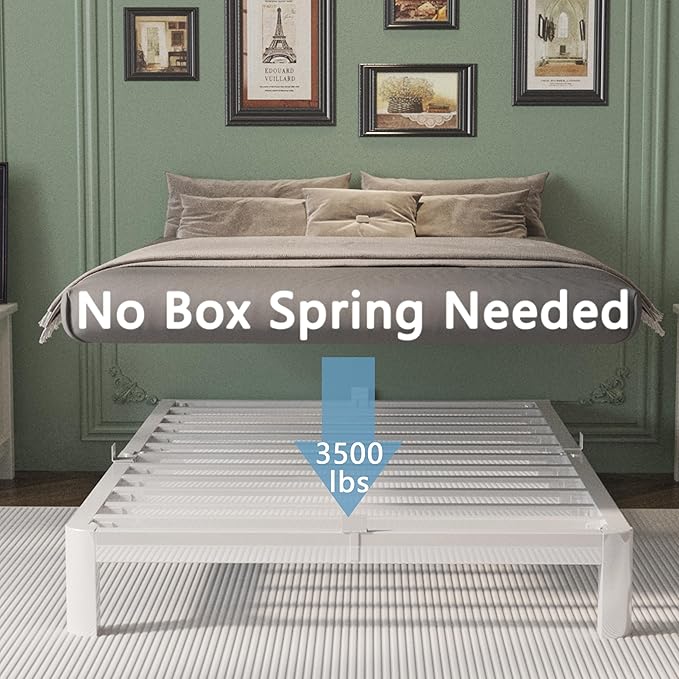 Twin Bed Frames 6 Inch, White Twin Size Bed Frame with Metal Gaskets, No Box Spring Need, Heavy Duty Steel Platform Support, Round Corner Desgin, Easy Assembly, Noiseless