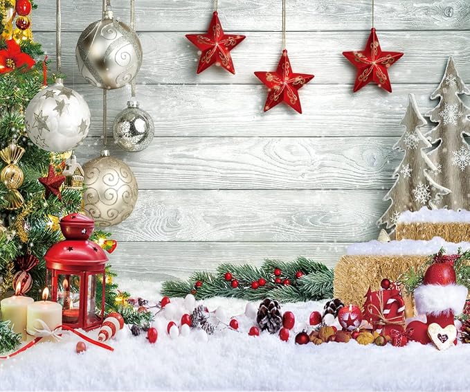 CYLYH 12x10ft Christmas Backdrop Christmas White Wood Floor Photography Backdrop Winter Snow Wooden Floor Xmas Background New Year Party Banner Decorop