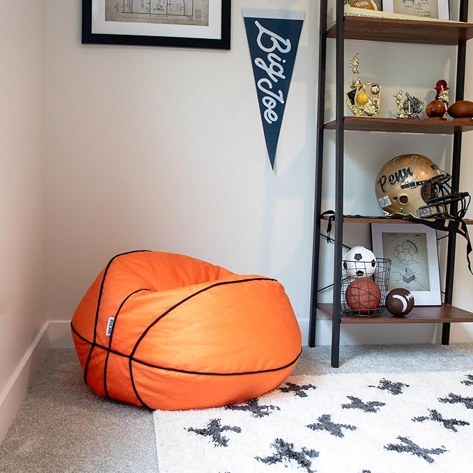 Big Joe Sports Ball Child-Sized Bean Bag Chair for Kids, 2 Pack, Basketball Plush, Ultra-Soft Lightweight Polyester Blend, 2.5 Foot Refillable