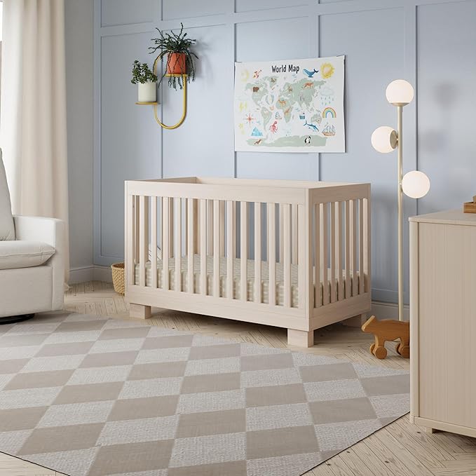 Babyletto Modo 3-in-1 Baby Crib Convertible to Toddler Bed & Daybed - Includes Toddler Conversion Kit - GREENGUARD Gold Certified - 100% Solid Wood Crib for Baby, 4 Adjustable Heights - Washed Natural