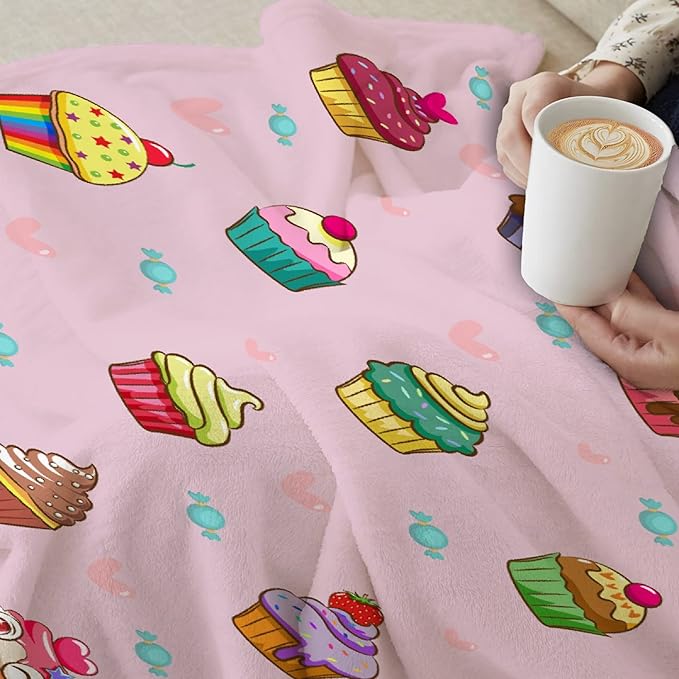 Thuswarm Cupcake Candy Pink Flannel Throw Blanket Warm Cozy Soft Funny Print Blankets for Bed Couch Sofa Room Decoration Gifts 40”×30” XSmall for Pets