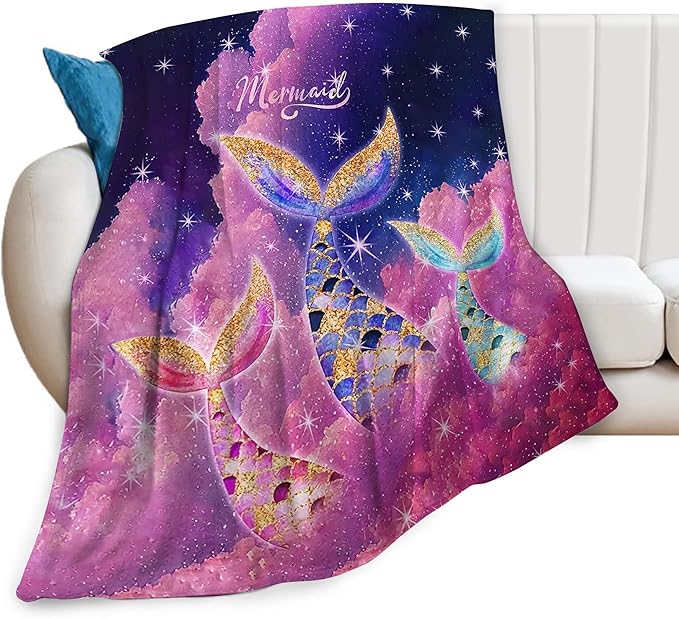 Mermaid Blanket Pink Mermaid Gifts for Girls Boys Woman Kids Lover Throw Blankets Soft Blanket Warm Fleece Flannel Plush Blankets for Bed Sofa Couch 60"x80"