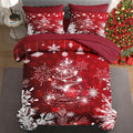 7 Pcs King Size Christmas Comforter Set with 2 Pillowcases & 2 Shams, Red Glitter Xmas Tree Bedding for Kids and Adults, White Elegant Snowflake Bed in a Bag with Flat Fitted Sheet