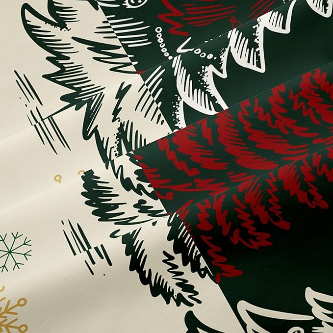 Christmas Duvet Cover Full Size Green Christmas Tree Bedding Set Kids Boys Girls Xmas Holiday Cartoon Snowflake Comforter Cover 3 Pieces with Zipper Closure (No Comforter)