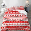 LUVIVIHOME 2PCS Christmas Duvet Cover Twin Bedding Set, White Red Duvet Cover, Reindeer Snowflake Poinsettia Christmas Tree Holiday New Year Xmas Striped Comforter Quilt, 1 Pillow Sham