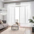 Off White Pinch Pleated Sheer Curtains 96 Inches Long 2 Panels, Thin Textured Linen Look Living Room Drapes Window Decor, Ivory Sliding Glass Door Curtain with Rings & Hooks & Back Tab