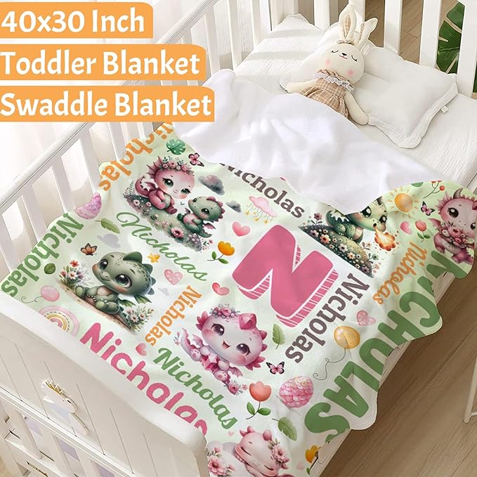 Personalized Custom Dragon Floral Preschool Blanket Gifts for Baby Toddler Kids Boys Girls - Customized Dragon Floral Soft Lightweight Flannel Sheets Decor for Crib Nap Couch - 30"x40" for Baby/Pets