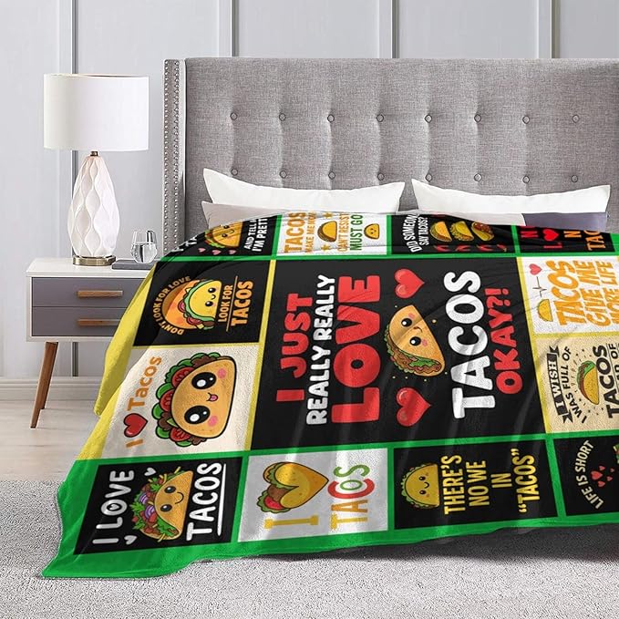 Taco Fleece Blanket Just a Girl Who Loves Tacos Throw Blankets for Girls Women Super Soft Warm Flannel Cartoon Food Throws Gifts for Kids Cozy Fuzzy Plush Stuffed Couch Bed Bedding Decor 80"x60"
