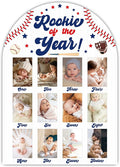 Baseball My First Year Photo Board, Rookie Of The Year Baby Milestone Signs for Boys Girls Nursery Decor, 12 Month Wooden Picture Board for 2x3 Photos, Best Babies Keepsake Gifts-A09