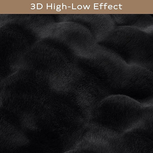 Ashler Faux Rabbit Fur Rug - Black 4'x6' Fluffy Soft Area Rug, Machine Washable 3D Bubble Rectangular Carpet for Living Room, Bedroom & Nursery
