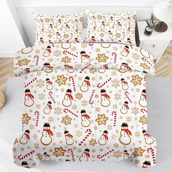 Raphus cucullatus Christmas Bedding Twin,Snowman Christmas Comforter Set,Holiday Bedding Winter Quilt,Snowflake Navidad Comforter Set Twin,Cute Candy Cane Quilt