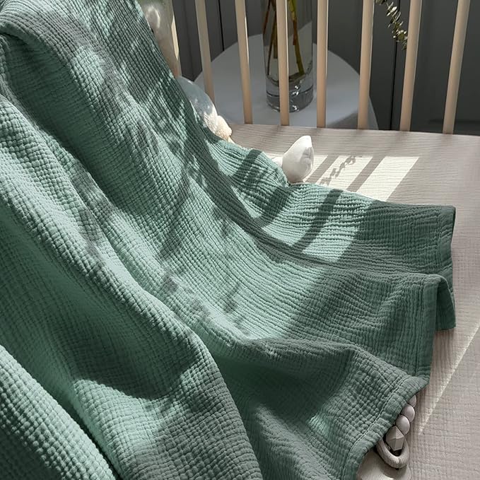 Lulu moon Muslin Quilt Blanket, Crib Blanket for Baby and Toddler,47x47 Inches(Lotus Leaf)