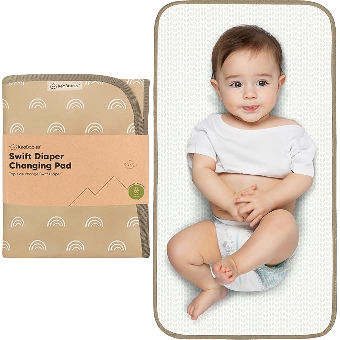 KeaBabies Portable Diaper Changing Pad, Easy Wipe Clean - Foldable Waterproof Baby Changing Mat for Diaper Bag, Compact, Lightweight, 25x13 Newborn, Infant, Baby Changer Travel Essential (Rainbow)