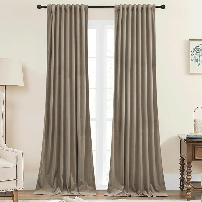 StangH Camel Beige Velvet Curtains 84 Inch Length - Back Tab Light Blocking Thermal Insulated Doorway Drapes for Bedroom Living Room, Ensures Privacy & Comfort, W42 x L84, 2 Panels
