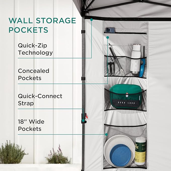 Best Choice Products 10x10ft Easy Pop Up Canopy w/Side Wall, 10 Pockets, Portable Carrying Case, 1-Button Setup, 4 Weight Bags - Light Gray