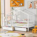 Aoowow Twin Size House Bed with Storage Drawers,Kids Wooden Bed Frame Twin House Bed with Slats and Fence for Boys Girls Teens for Bedroom(White)