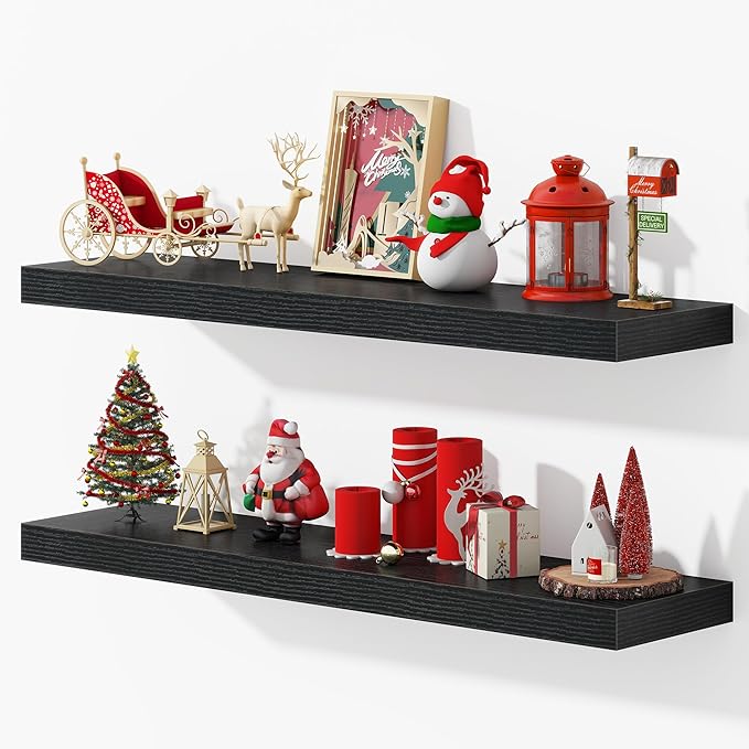 Dreamland 40 Inches Floating Shelves for Wall, 9.3" Deep Long Floating Shelves Set of 2, Large Display & Storage Shelf, Wall Shelf for Bathroom Bedroom Living Room Kitchen Office, Black