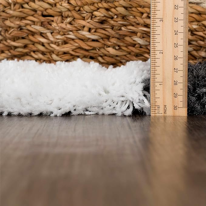 BoutiqueRugs Atira Black and White Checkered Shag Runner Rug - Modern Checkered Shag - High Pile Fluffy Shaggy Carpet for Hallway, Kids Room - White, Black - 2'7" x 10' (2x10)