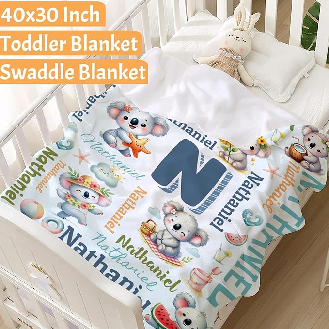 Personalized Custom Koala Preschool Blanket Gifts for Baby Toddler Kids Boys Girls - Customized Koala Super Soft Lightweight Flannel Sheets Decor for Crib Nap Couch - 30"x40" for Baby/Pets