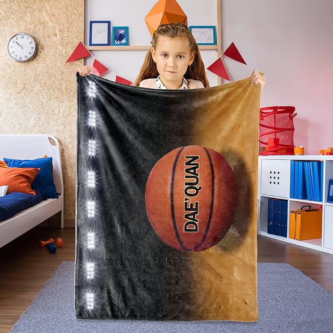 Personalized Baby Balll Soft Blanket: Custom Kids Basketball Design Blanket with Name and Number - Bedding Gifts for Infants Toddlers Adults 40x50inch