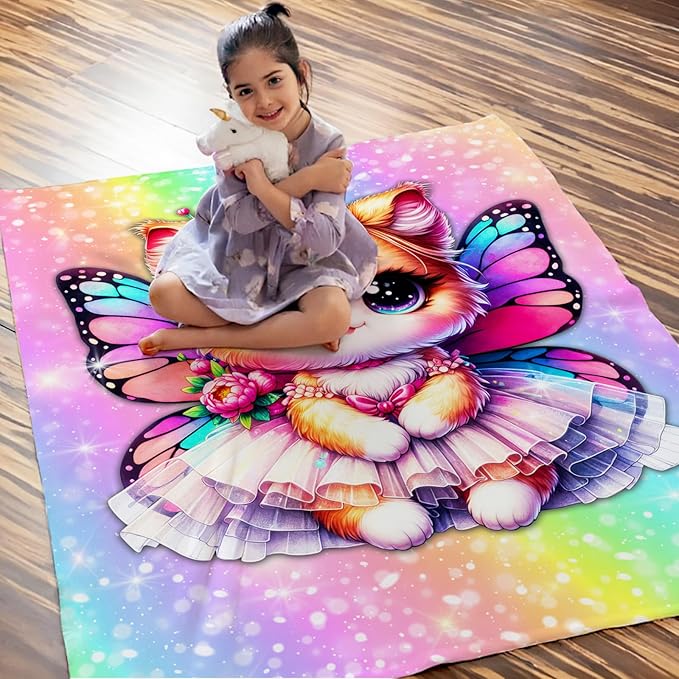 Cat Blanket for Girls, Throw Gift for Toddler Kids Daughter Cat Lovers 40x50 Inches Soft Warm Lightweight Throw Blankets for Sofa Couch Bed Trip