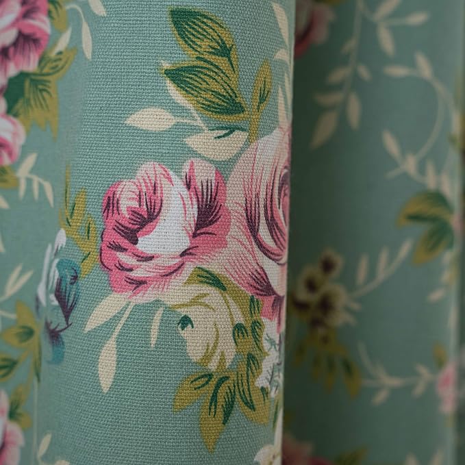 ENJOYBRIDAL Floral 63 Inch Curtains for Living Room Green Drapes Bedroom Semi Sheer Rod Pocket Short Window Curtains 2 Panel Sets Boho Farmhouse Vintage Light Filtering Window Treatments
