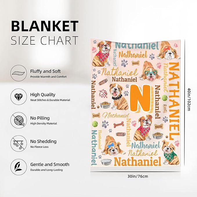 Personalized Custom Bulldog Preschool Blanket Gifts for Baby Toddler Kids Boys Girls - Customized Bulldog Super Soft Lightweight Flannel Sheets Decor for Crib Nap Couch - 30"x40" for Baby/Pets