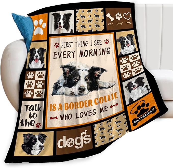 Border Collie Dog Print Blanket Best Dog Pet Animal Throw Blankets for Couch Sofa Stuff Decor Gifts Lightweight Soft Cozy Fleece Plush Warm Flannel Bedding for Lover Man Woman Teen Adults 60"x80"