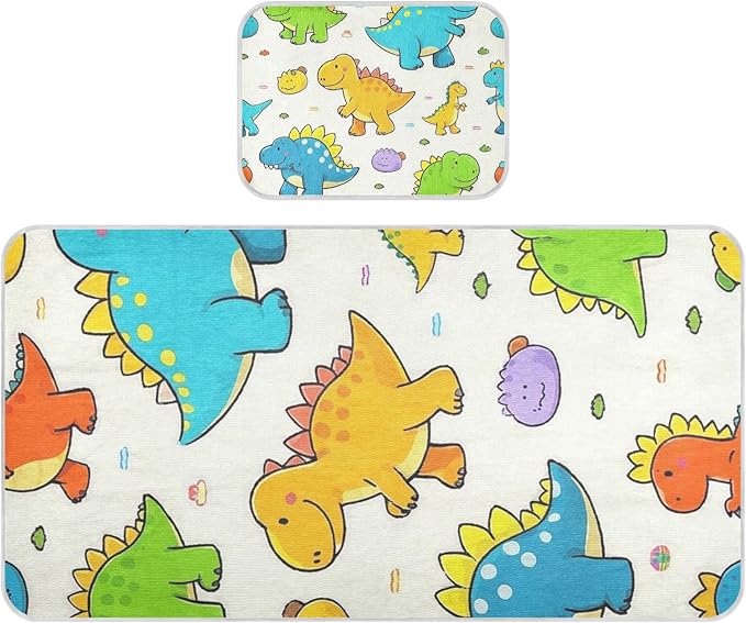 Beige Cute Dinosaur Cooling Baby Mattress Cover 28" x 52" Reusable Crib Bumper Pads for Baby&Toddler