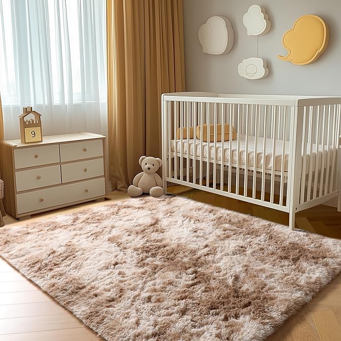 ONASAR 8x10 Area Rugs for Living Room, Tie-Dyed Beige Large Fluffy Bedroom Rug, Washable Soft Plush Thick Shaggy Big Floor Carpet for Kids Boy Girls Teen Dorm Nursery Indoor Home Decor Aesthetic