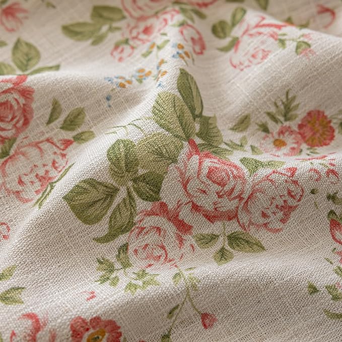 ENJOYBRIDAL Pink Floral Curtains 84 Inches Long Bedroom Semi Sheer Drapes Floor Length Living Room Farmhouse Boho Window Curtains 2 Panel Sets Dining Room Decor Rod Pocket Tassel Window Treatments