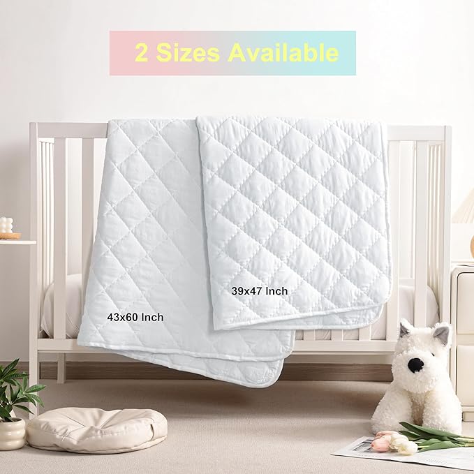 BEDSUM 100% Brushed Microfiber Down Alternative Toddler Comforter, Ultra Soft Lightweight and Warm Breathable Crib Quilted Blanket for Nursery Stroller Bed, 43x60 Inches, White