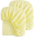 NTBAY 2 Pack Muslin Cotton Mini Crib Sheets, Soft and Breathable Double Layer 24x38 Baby Crib Sheets for Mini Crib and Toddler Mattresses, Boys, Girls, Unisex, Light Yellow, 24x38 Inches